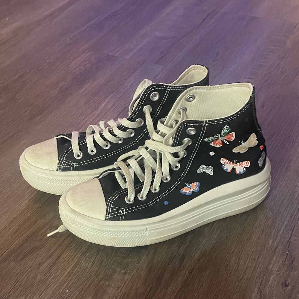 Converse Black Platform Shoes with Butterfly Design